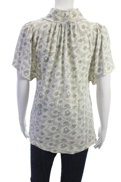 Marc By Marc Jacobs Women White Floral Mockneck Short Sleeve Blouse Size M