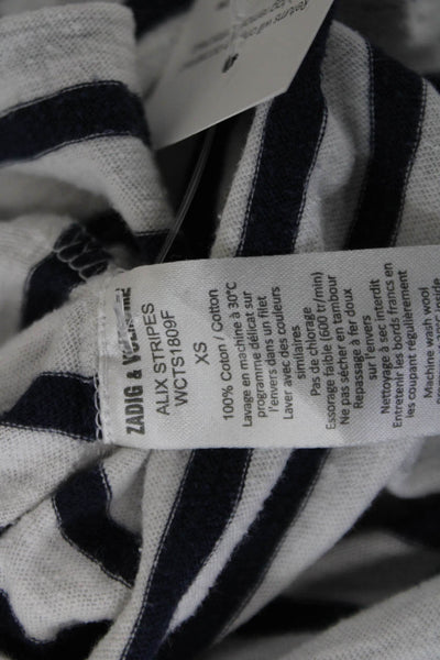 Zadig & Voltaire Womens Dark Blue Striped Skull Longsleeve Tee Size XS