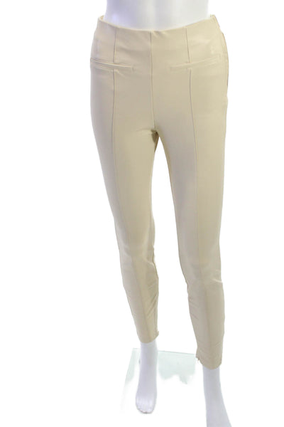 Zara Womens Ankle Dress Pants Beige Faux Leather Zip Designer Size XS