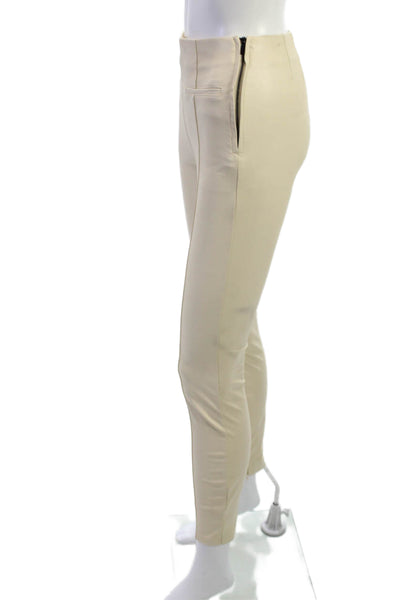 Zara Womens Ankle Dress Pants Beige Faux Leather Zip Designer Size XS