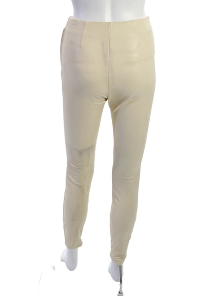 Zara Womens Ankle Dress Pants Beige Faux Leather Zip Designer Size XS