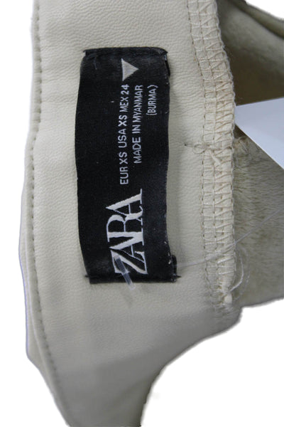 Zara Womens Ankle Dress Pants Beige Faux Leather Zip Designer Size XS
