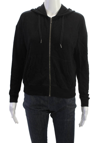 Splendid Women Full-Zip Hoodie Black Rayon Blend Long Sleeve Size XS