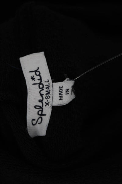 Splendid Women Full-Zip Hoodie Black Rayon Blend Long Sleeve Size XS