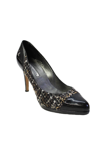 Oscar de la Renta Womens Tweed Cap Toe Pumps Black Size 40 10