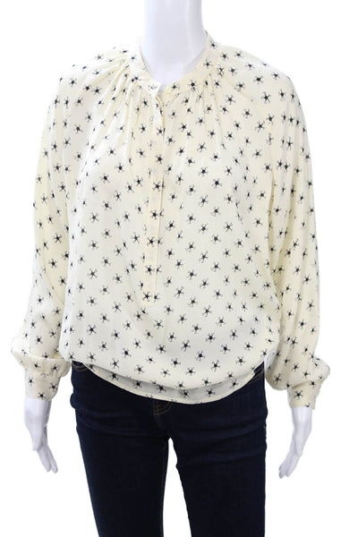 Aubin & Wills Women Silk High Neck Long Sleeve Button Up Blouse Beige Size 8