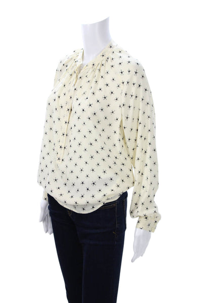 Aubin & Wills Women Silk High Neck Long Sleeve Button Up Blouse Beige Size 8