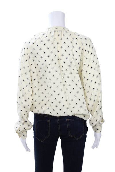 Aubin & Wills Women Silk High Neck Long Sleeve Button Up Blouse Beige Size 8