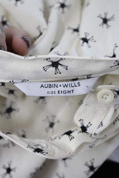 Aubin & Wills Women Silk High Neck Long Sleeve Button Up Blouse Beige Size 8