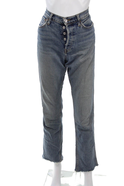 Re/Done Womens Cropped Straight Jeans Blue High Rise Denim Size 26