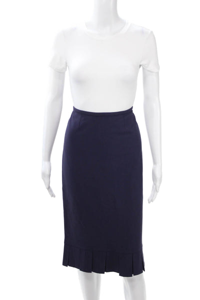 William B Women Wool Dark Blue Straight Pencil Pleated Skirt Size 6