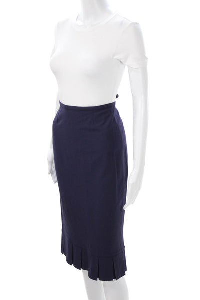 William B Women Wool Dark Blue Straight Pencil Pleated Skirt Size 6