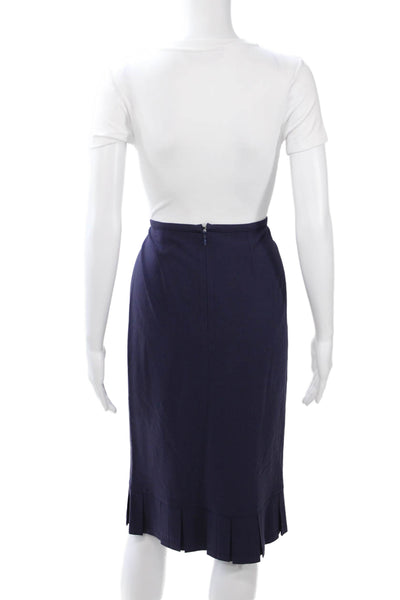 William B Women Wool Dark Blue Straight Pencil Pleated Skirt Size 6