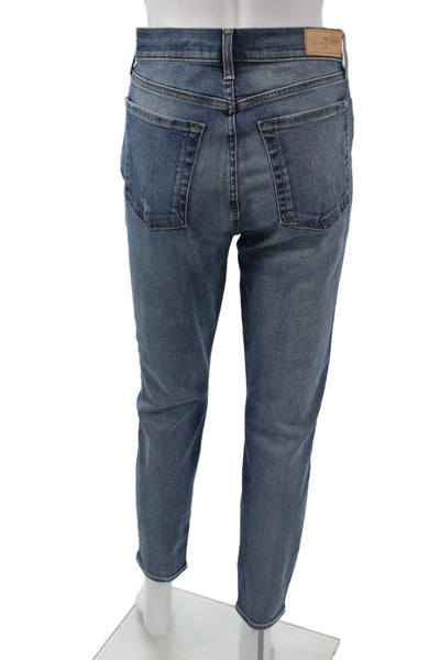 7 For All Mankind Women Ankle Cropped Tapered Jeans Dark Blue High Rise Size 29