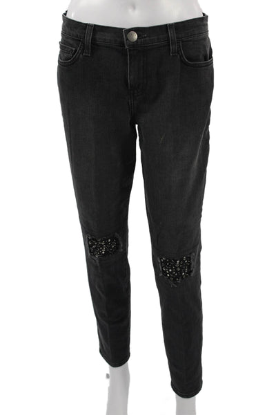 Current/Elliott Womens Black Ankle Skinny Jeans Mid Rise Button Size 29