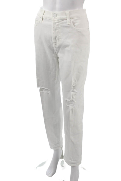 7 For All Mankind Womens High Rise Boyfriend Straight Jeans White Size 29