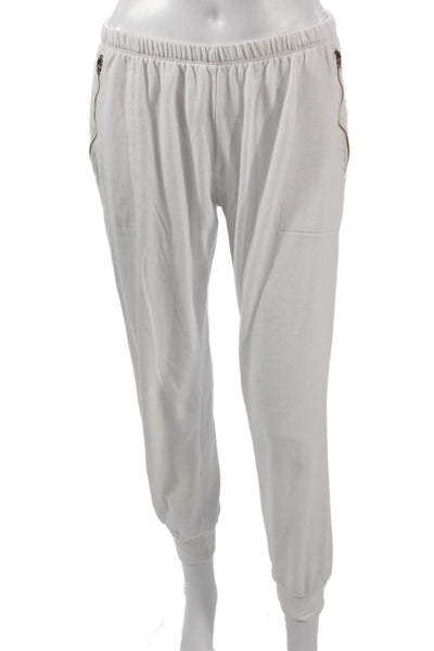 LNA Women White Jogger Sweatpants Linen Rayon Zip Waist Size M
