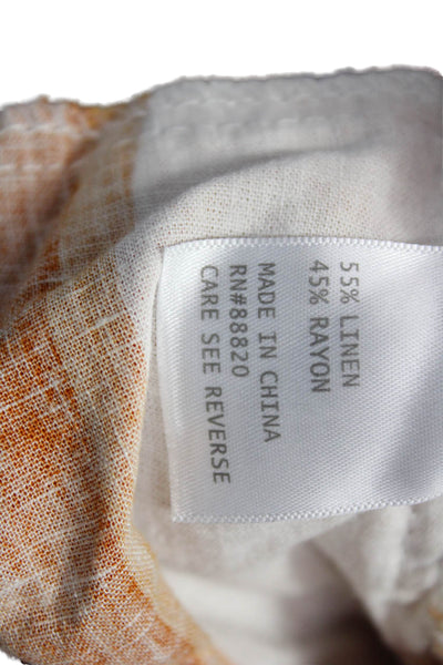 Rachel Zoe Women Cropped Pants Orange Graphic Print Linen Blend Button Size M