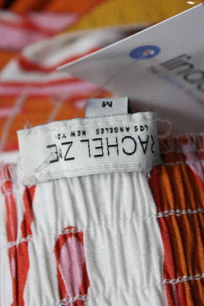 Rachel Zoe Women Cropped Pants Orange Graphic Print Linen Blend Button Size M