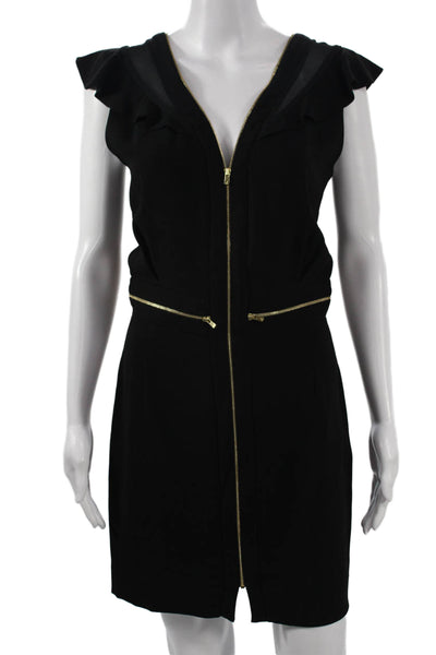 Sandro Womens Sheath Mini Dress Black V Neck Zip Sleeveless Size 1