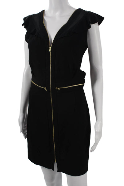 Sandro Womens Sheath Mini Dress Black V Neck Zip Sleeveless Size 1
