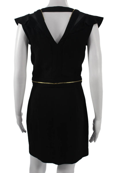 Sandro Womens Sheath Mini Dress Black V Neck Zip Sleeveless Size 1