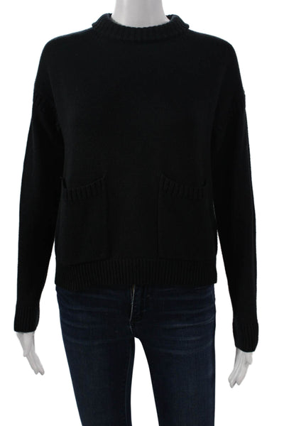 J Crew Women Black Cotton Cashmere Pullover Sweater Crew Neck Size 2XS