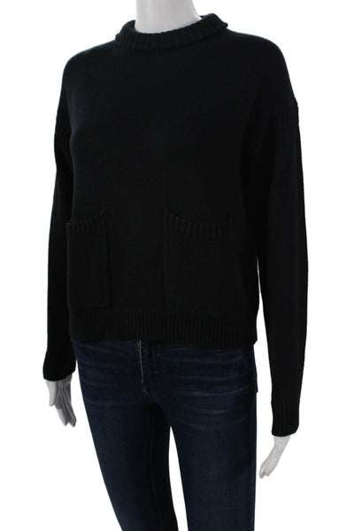 J Crew Women Black Cotton Cashmere Pullover Sweater Crew Neck Size 2XS