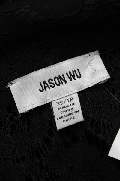 Jason Wu Women Black Floral Collared Short Sleeve Button Up Blouse Size XS