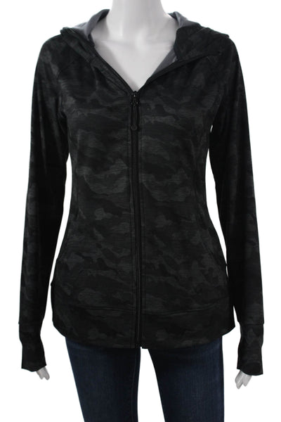Lululemon Womens Full-Zip Hoodie Black Camouflage Nylon Zip Long Sleeve Size XS