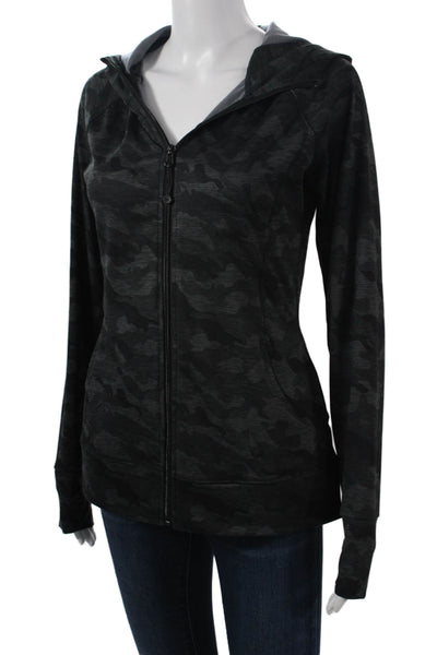 Lululemon Womens Full-Zip Hoodie Black Camouflage Nylon Zip Long Sleeve Size XS