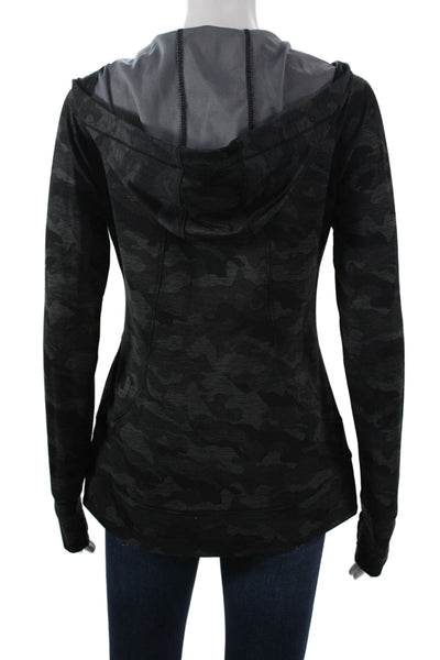 Lululemon Womens Full-Zip Hoodie Black Camouflage Nylon Zip Long Sleeve Size XS