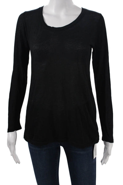Monrow Women Basic Black Cotton Long Sleeve T-Shirt Round Neck Size XS