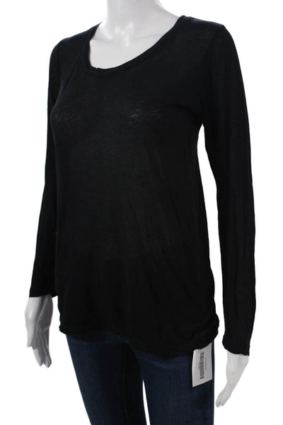 Monrow Women Basic Black Cotton Long Sleeve T-Shirt Round Neck Size XS