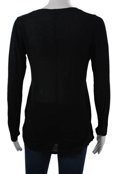 Monrow Women Basic Black Cotton Long Sleeve T-Shirt Round Neck Size XS