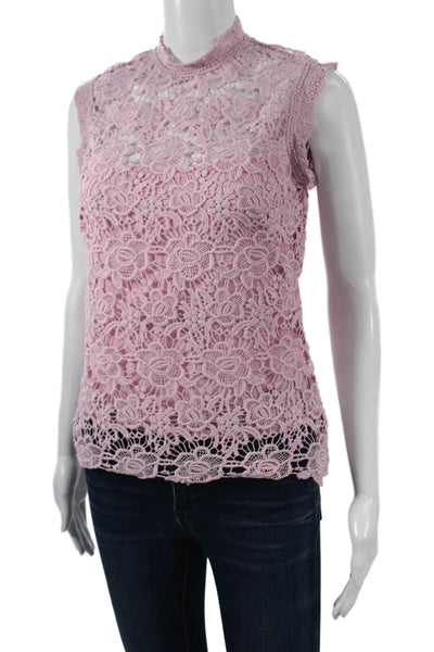Nanette Nanette Lepore Womens Mock Neck Floral Sleeveless Blouse Pink Size XS