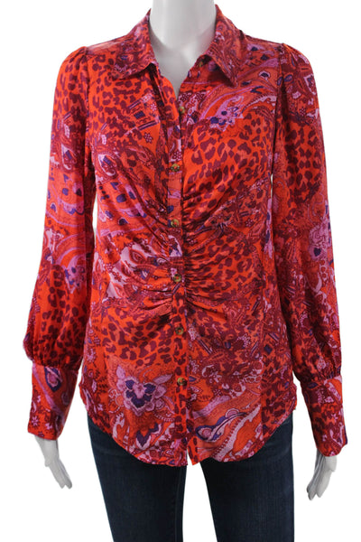 Free People Womens Boho Red Animal Paisley Buttonup Blouse Size XS