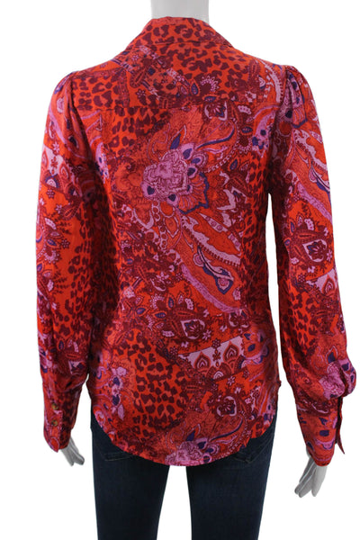 Free People Womens Boho Red Animal Paisley Buttonup Blouse Size XS