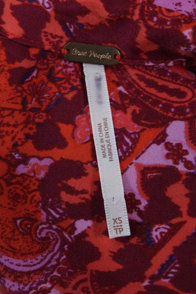 Free People Womens Boho Red Animal Paisley Buttonup Blouse Size XS