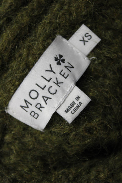 Molly Bracken Womens Pullover Sweater Turtleneck Solid Army Green Size XS