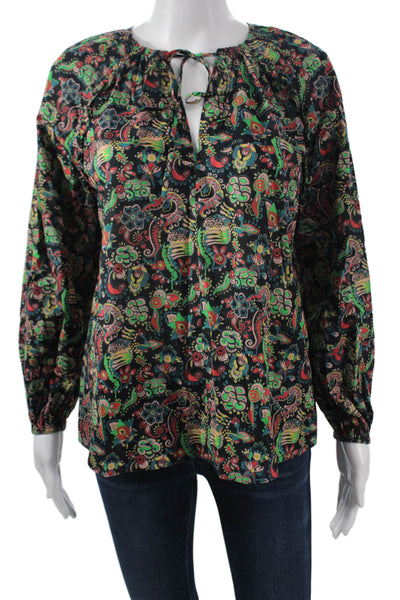 Derek Lam 10 Crosby Womens Tunic Blouse Black Paisley Long Sleeve Cotton Size 0