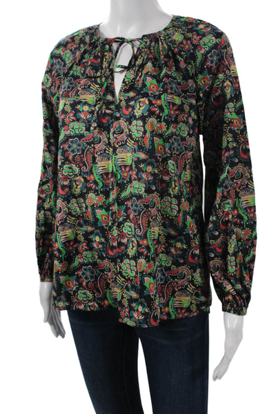 Derek Lam 10 Crosby Womens Tunic Blouse Black Paisley Long Sleeve Cotton Size 0