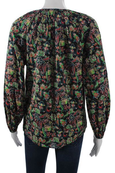 Derek Lam 10 Crosby Womens Tunic Blouse Black Paisley Long Sleeve Cotton Size 0