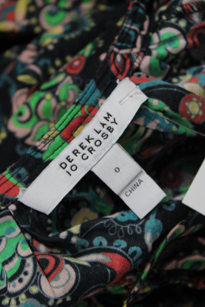 Derek Lam 10 Crosby Womens Tunic Blouse Black Paisley Long Sleeve Cotton Size 0