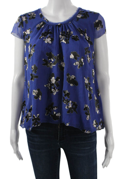 Rebecca Taylor Women Floral Blue Silk Blend Blouse Sleeveless Size 2