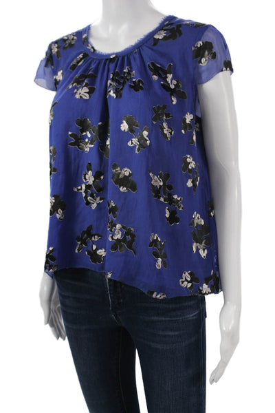 Rebecca Taylor Women Floral Blue Silk Blend Blouse Sleeveless Size 2