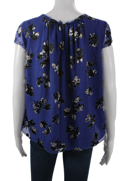 Rebecca Taylor Women Floral Blue Silk Blend Blouse Sleeveless Size 2