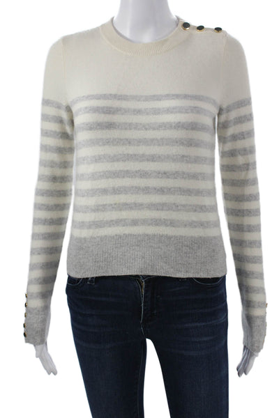 Intermix Women 100% Cashmere Striped Crew Neck Pullover Sweater White Size S