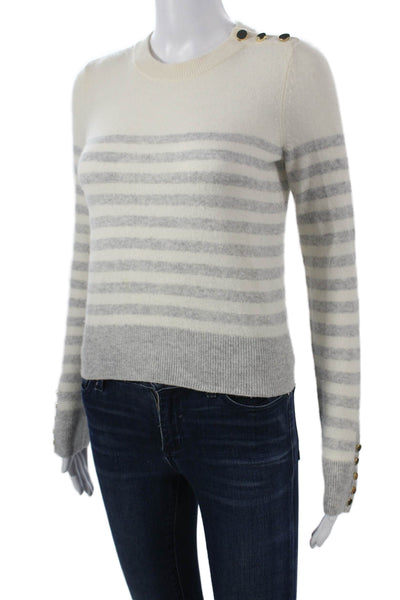 Intermix Women 100% Cashmere Striped Crew Neck Pullover Sweater White Size S