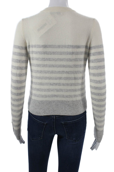 Intermix Women 100% Cashmere Striped Crew Neck Pullover Sweater White Size S